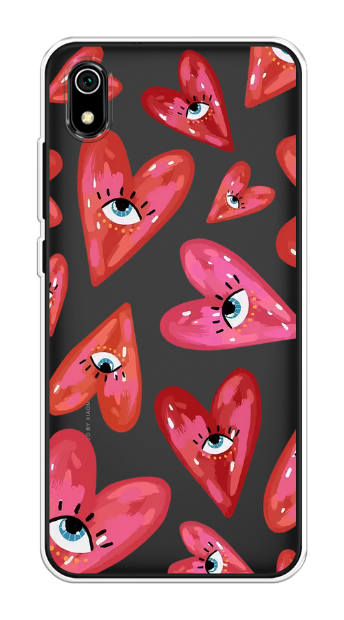 

Чехол на Xiaomi Redmi 7A "Сердечки с глазами", Коричневый;красный;розовый, 35450-1