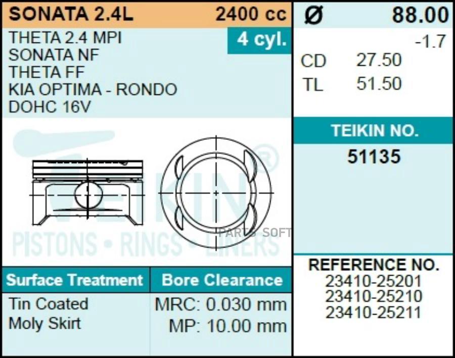 

TEIKIN Поршни (к-т 4шт) STD 1шт TEIKIN 51135STD