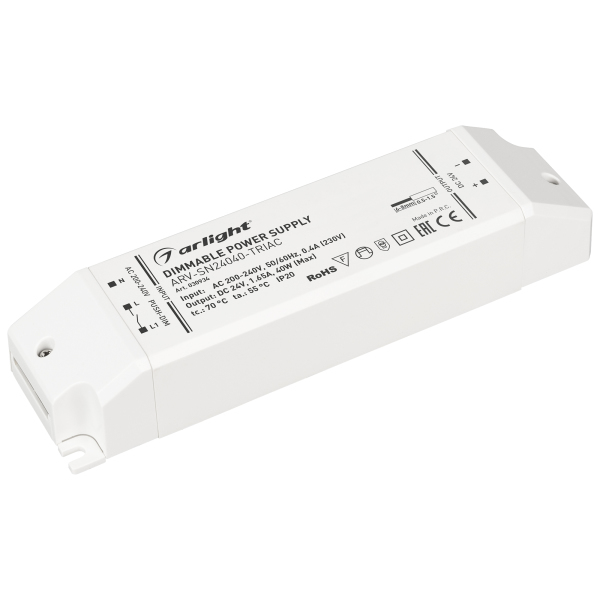 фото Блок питания arv-sn24040-triac (24v, 1.65a, 40w) (arl, ip20 пластик) arlight