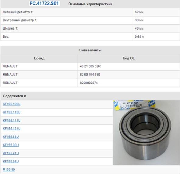 

Двухрядный Ступичный Конический Подшипник Fc.41722.S01 NTN-SNR FC41722S01