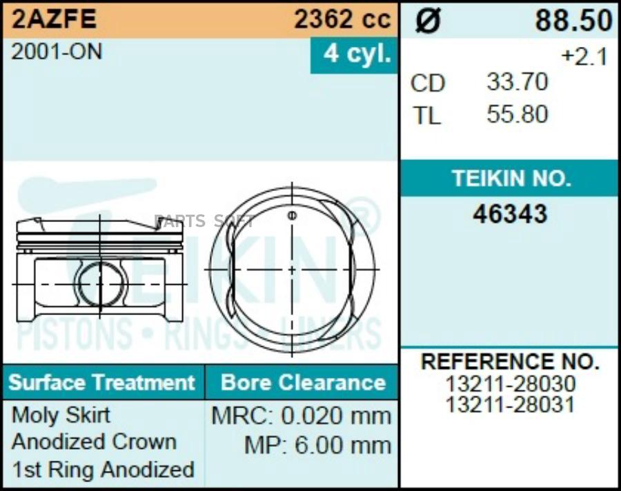 

TEIKIN Поршни (к-т 4шт) STD 1шт TEIKIN 46343STD