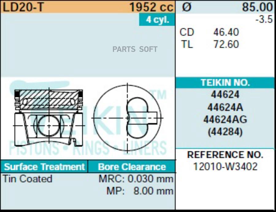 

TEIKIN Поршни (к-т 4шт) STD 1шт TEIKIN 44624STD