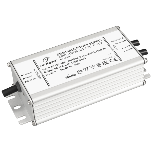 фото Блок питания arpv-uh24100-pfc-0-10v (24v, 4.2a, 100w) (arl, ip67 металл) arlight