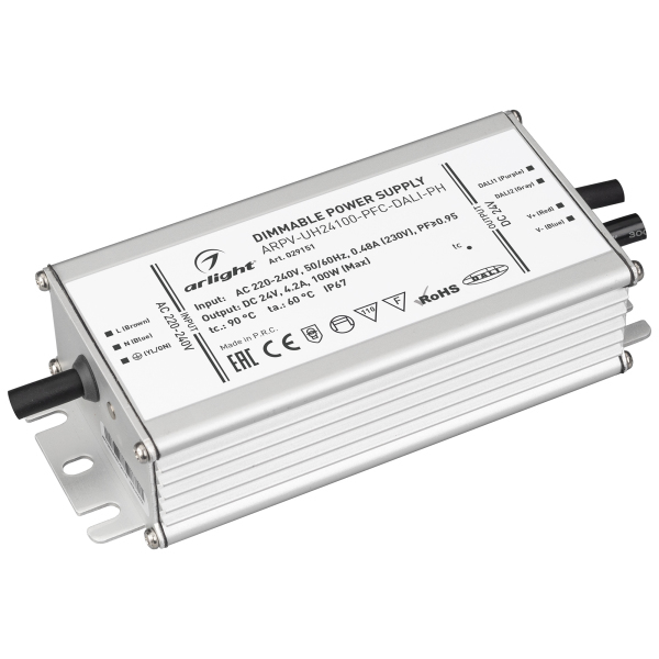 

Блок питания ARPV-UH24100-PFC-DALI-PH (24V, 4.2A, 100W) (ARL, IP67 Металл) Arlight, Белый