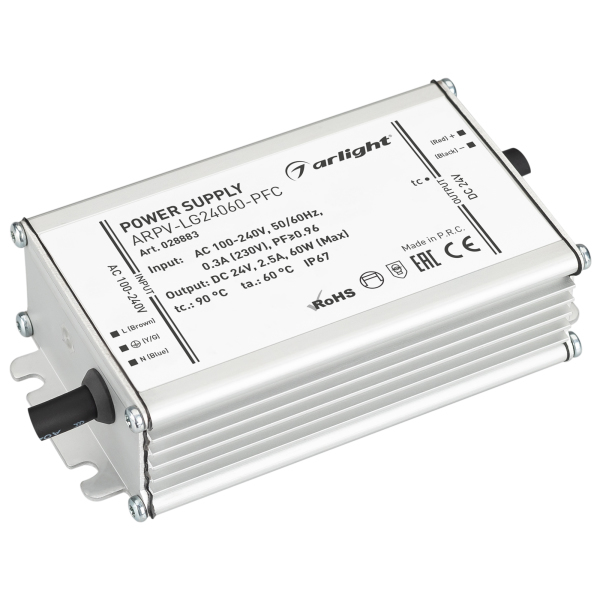 фото Блок питания arpv-lg24060-pfc (24v, 2.5a, 60w) (arl, ip67 металл) arlight