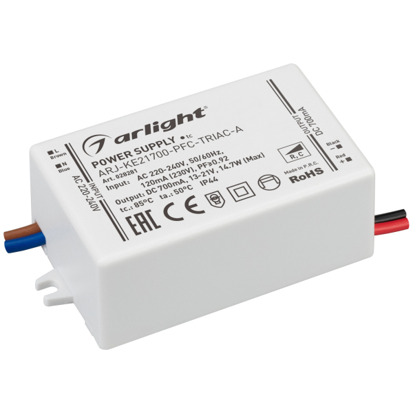 фото Блок питания arj-ke21700-pfc-triac-a (15w, 700ma) (arl, ip44 пластик) arlight