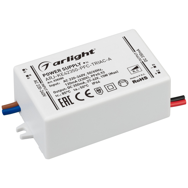 фото Блок питания arj-ke42350-pfc-triac-a (15w, 350ma) (arl, ip44 пластик) arlight