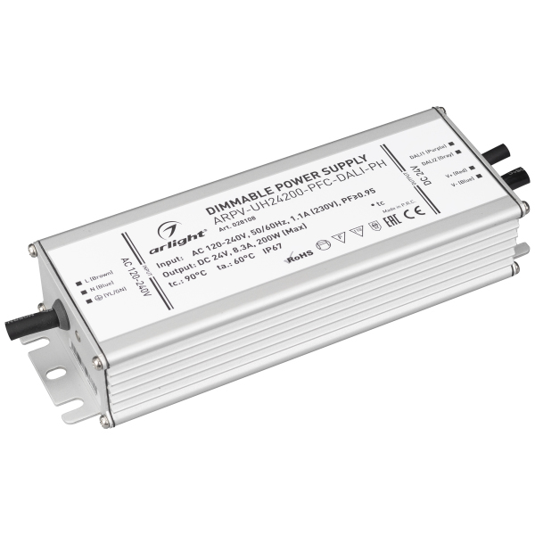 фото Блок питания arpv-uh24200-pfc-dali-ph (24v, 8.3a, 200w) (arl, ip67 металл) arlight