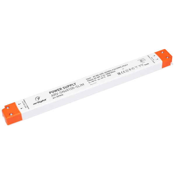 фото Блок питания arv-sn48100-slim (48v, 2.1a, 100w, pfc) (arl, ip20 пластик) arlight