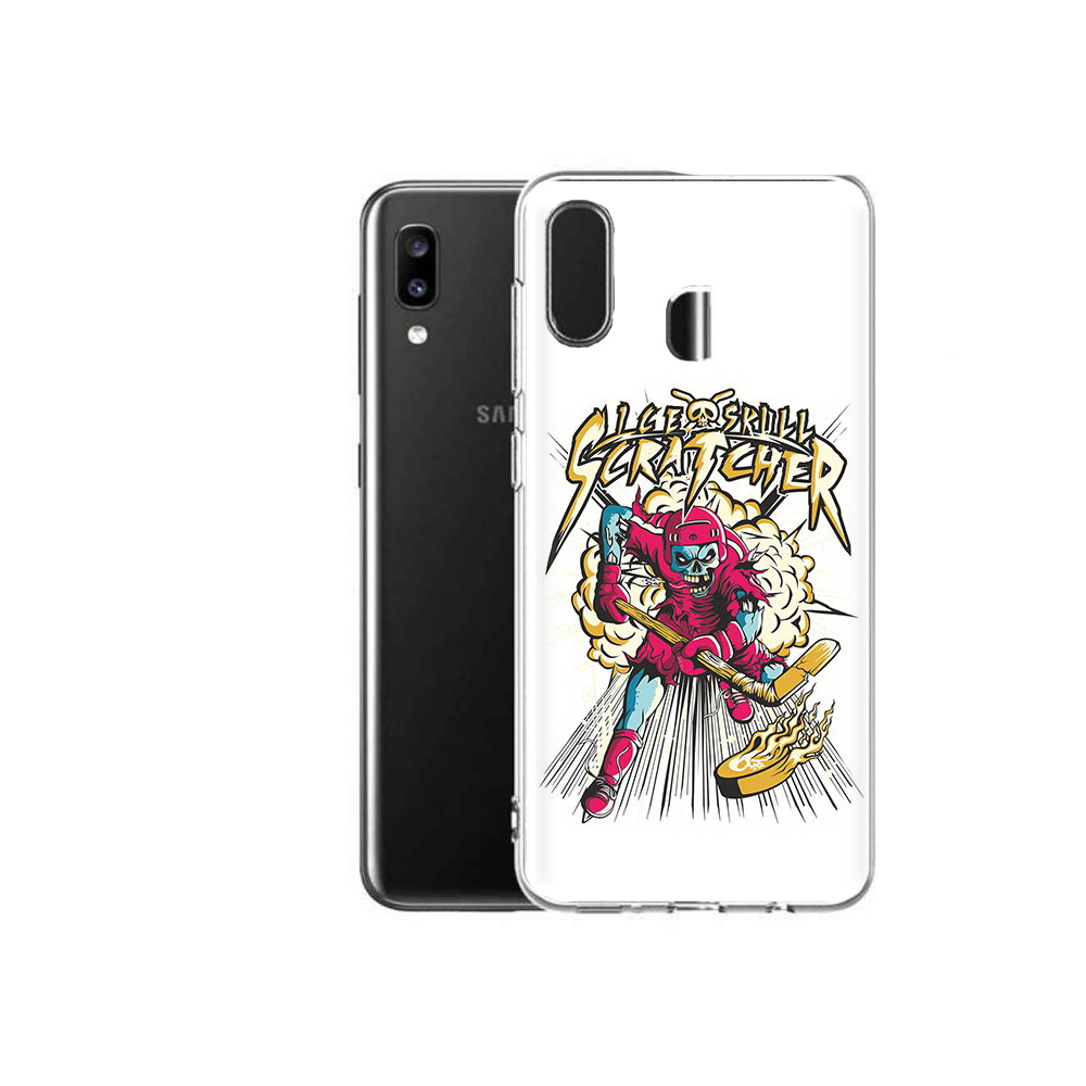 

Чехол MyPads Tocco для Samsung Galaxy A20 нарисованный скелет хоккеист, Прозрачный, Tocco