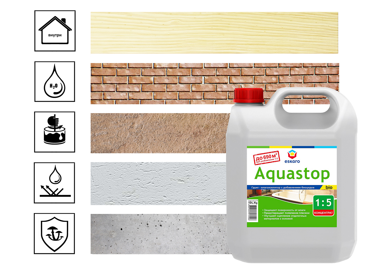 

Грунт акриловый Eskaro Aquastop Bio с фунгицидными и альгицидными свойствами, концентрат 1