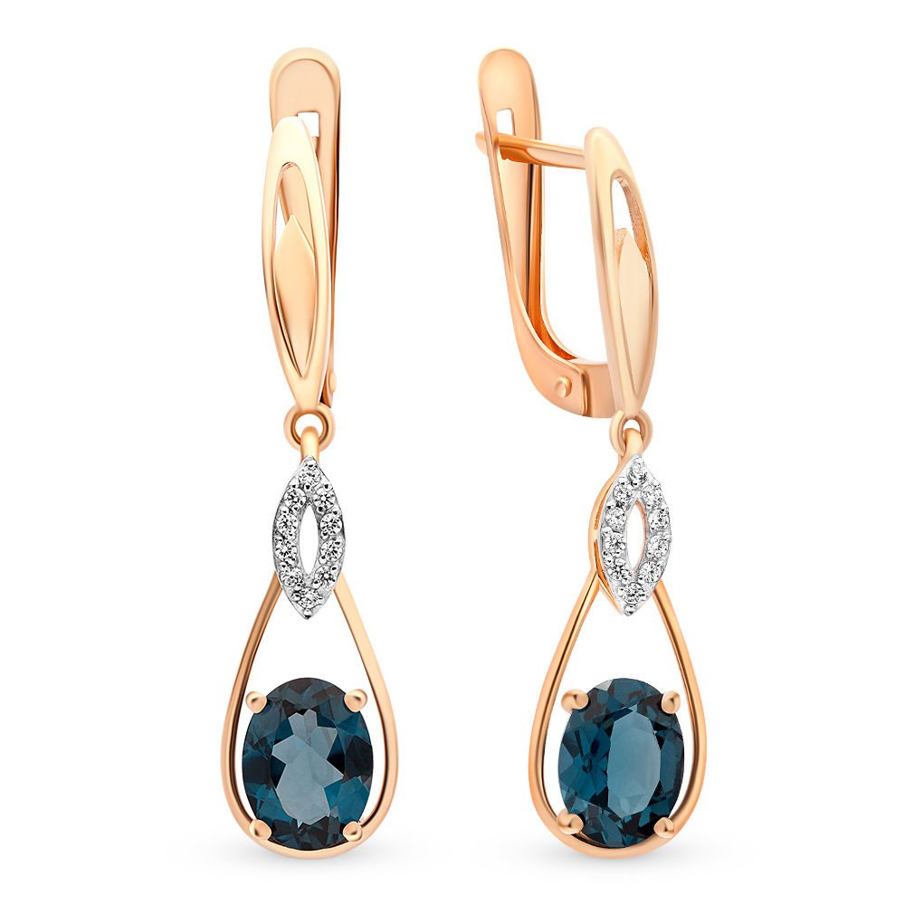 

Серьги подвески из красного золота 585Gold 202006063, топаз/фианит, 202006063