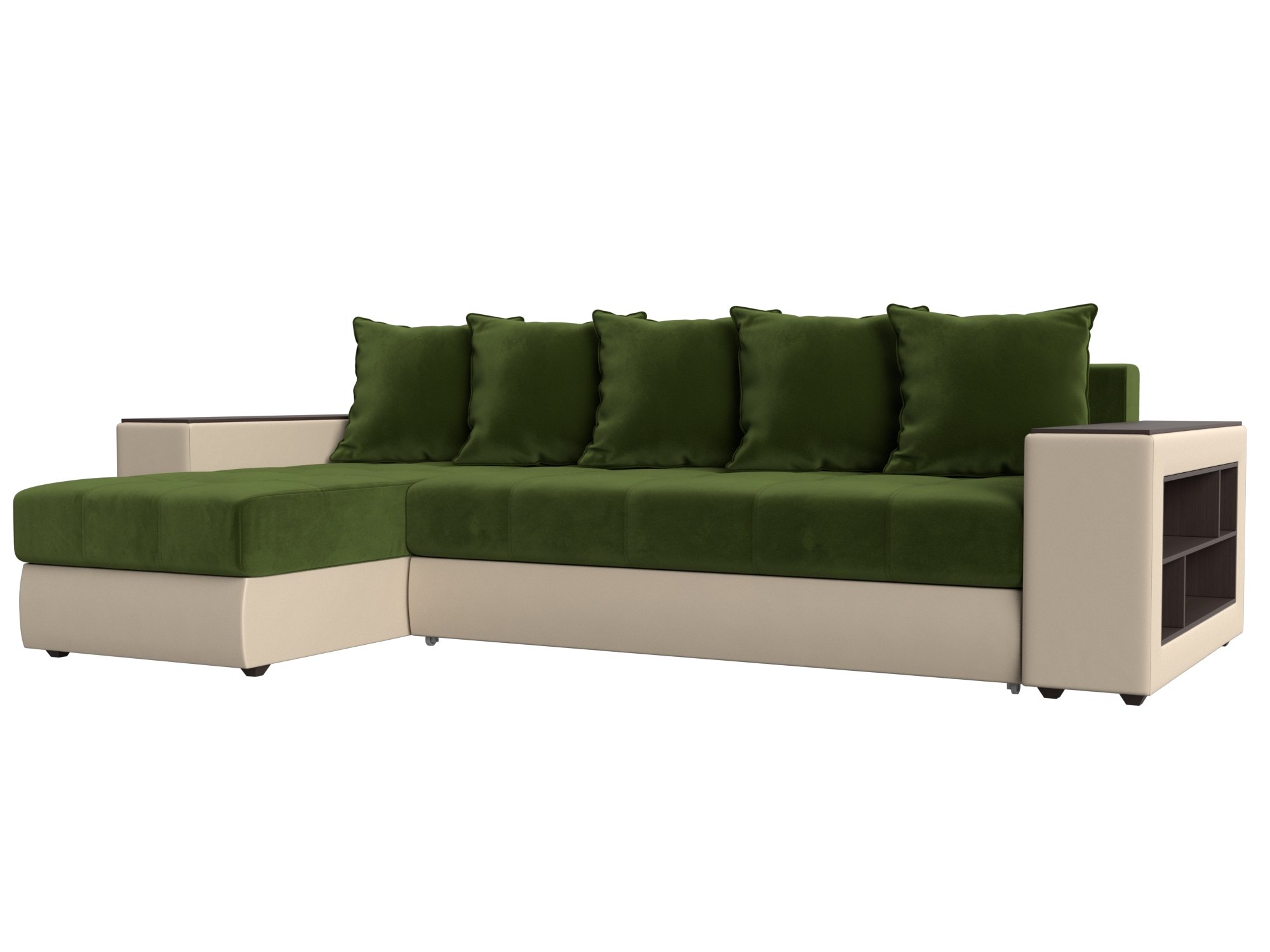 фото Угловой диван лига диванов дубай левый угол зеленый (микровельвет)/бежевый (экокожа)