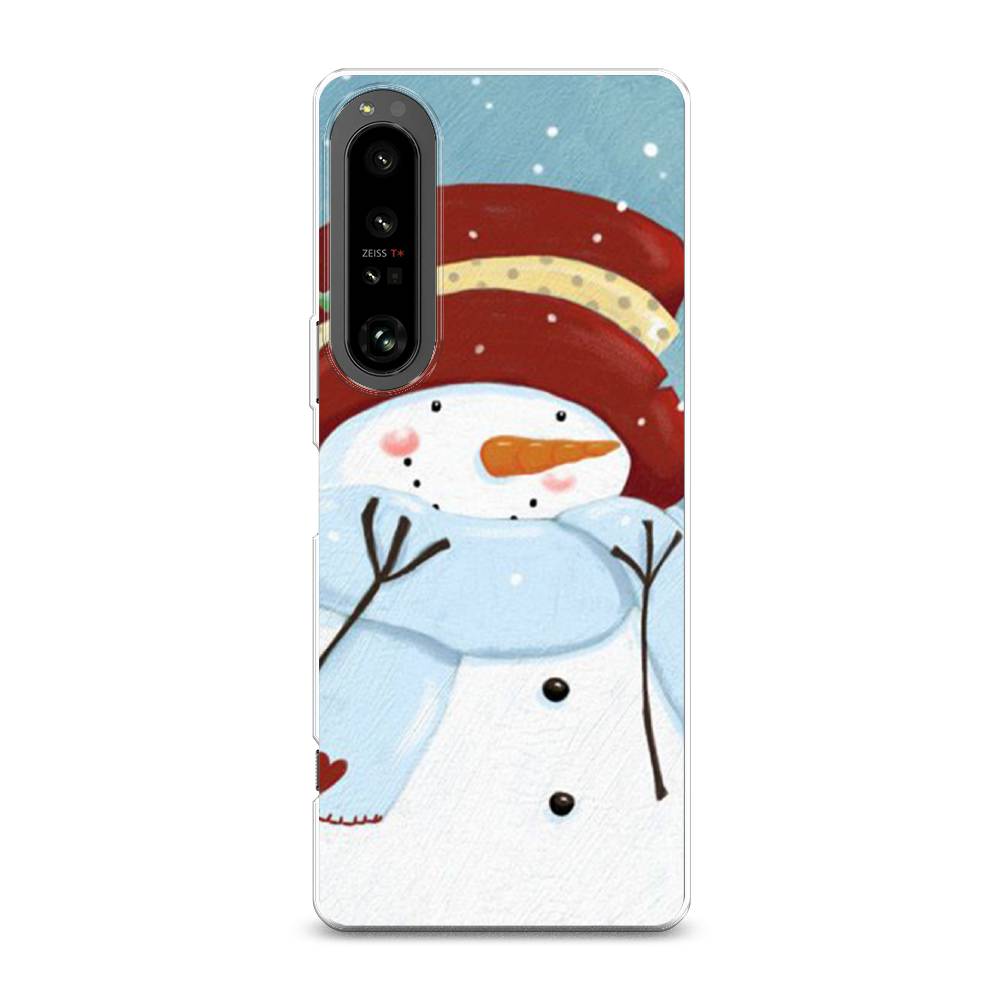 

Чехол на Sony Xperia 1 IV "Застенчивый снеговик", Голубой;белый;красный, 55150-5