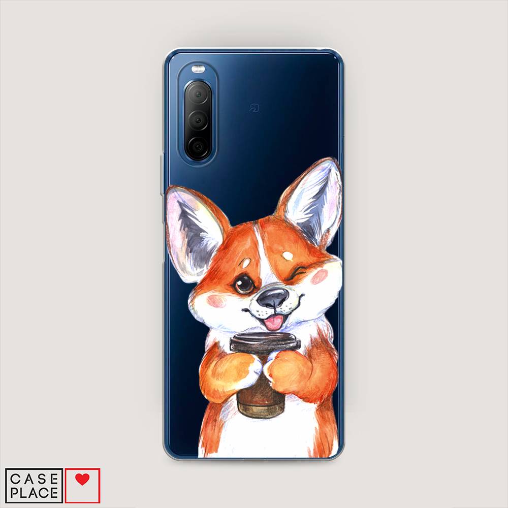 

Чехол на Sony Xperia 10 II "Корги с кофе", Оранжевый;белый, 54650-4