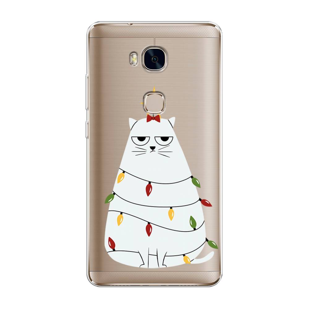 

Чехол на Honor 5X "Котик в гирлянде", Белый;красный;желтый, 60550-1