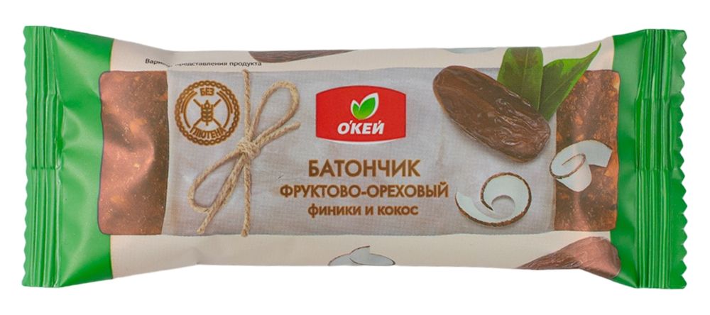 Батончик О'кей фруктово-ореховый финики и кокос 45 г