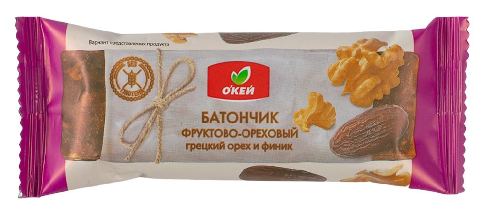 Батончик О'кей фруктово-ореховый грецкий орех и финик 45 г