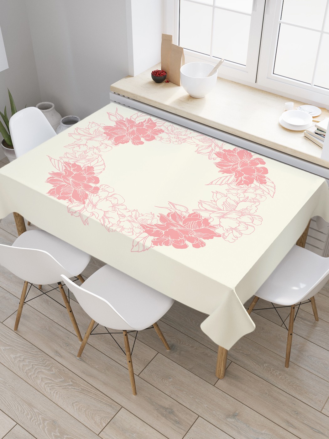 

Скатерть прямоугольная JoyArty "Цветочный венок" из сатена, 120x145 см, Розовый, Цветочный венок