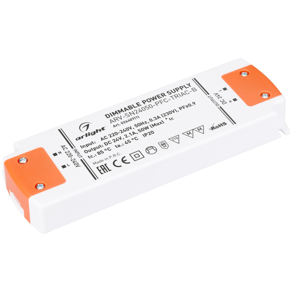  питания arv-sn24050-pfc-triac-b (24v, 2.1a, 50w) (arl, ip20 .