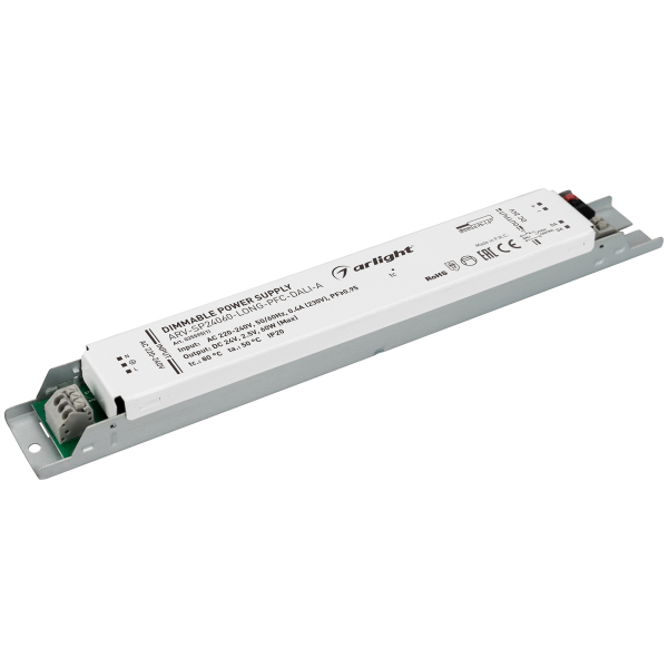 фото Блок питания arv-sp24060-long-pfc-dali-a (24v, 2.5a, 60w) (arl, ip20 металл) arlight