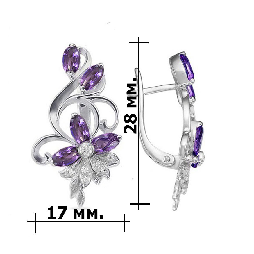 

Серьги из серебра NoBrand С01А, аметист/фианит, С01А