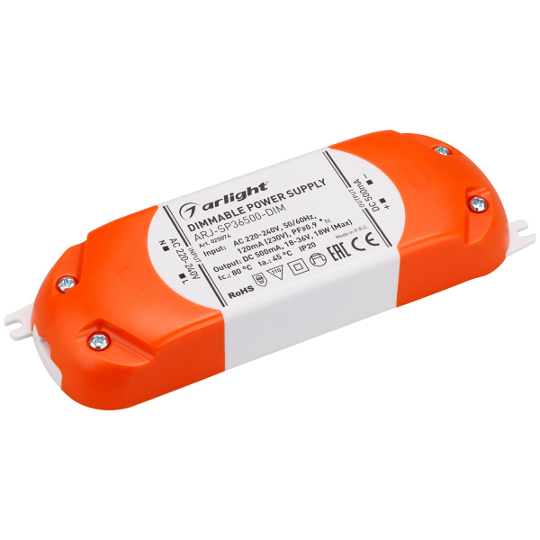 

Блок питания ARJ-SP36500-DIM (18W, 500mA, PFC, Triac) (ARL, IP20 Пластик) Arlight, Оранжевый