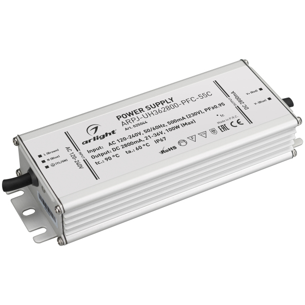 фото Блок питания arpj-uh362800-pfc-55c (100w, 2.8a) (arl, ip67 металл) arlight