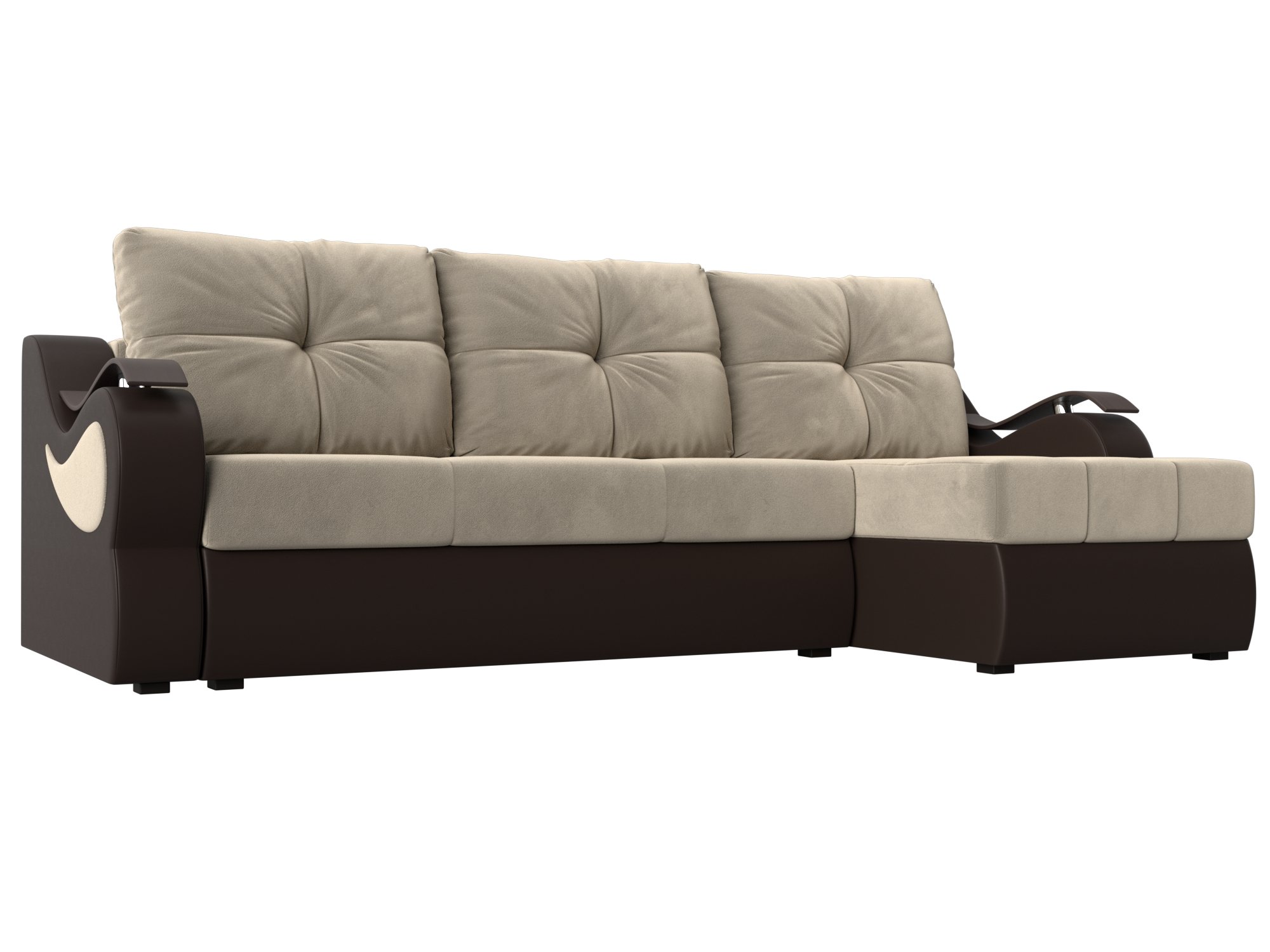 фото Угловой диван лига диванов меркурий правый угол бежевый микровельвет/коричневый экокожа