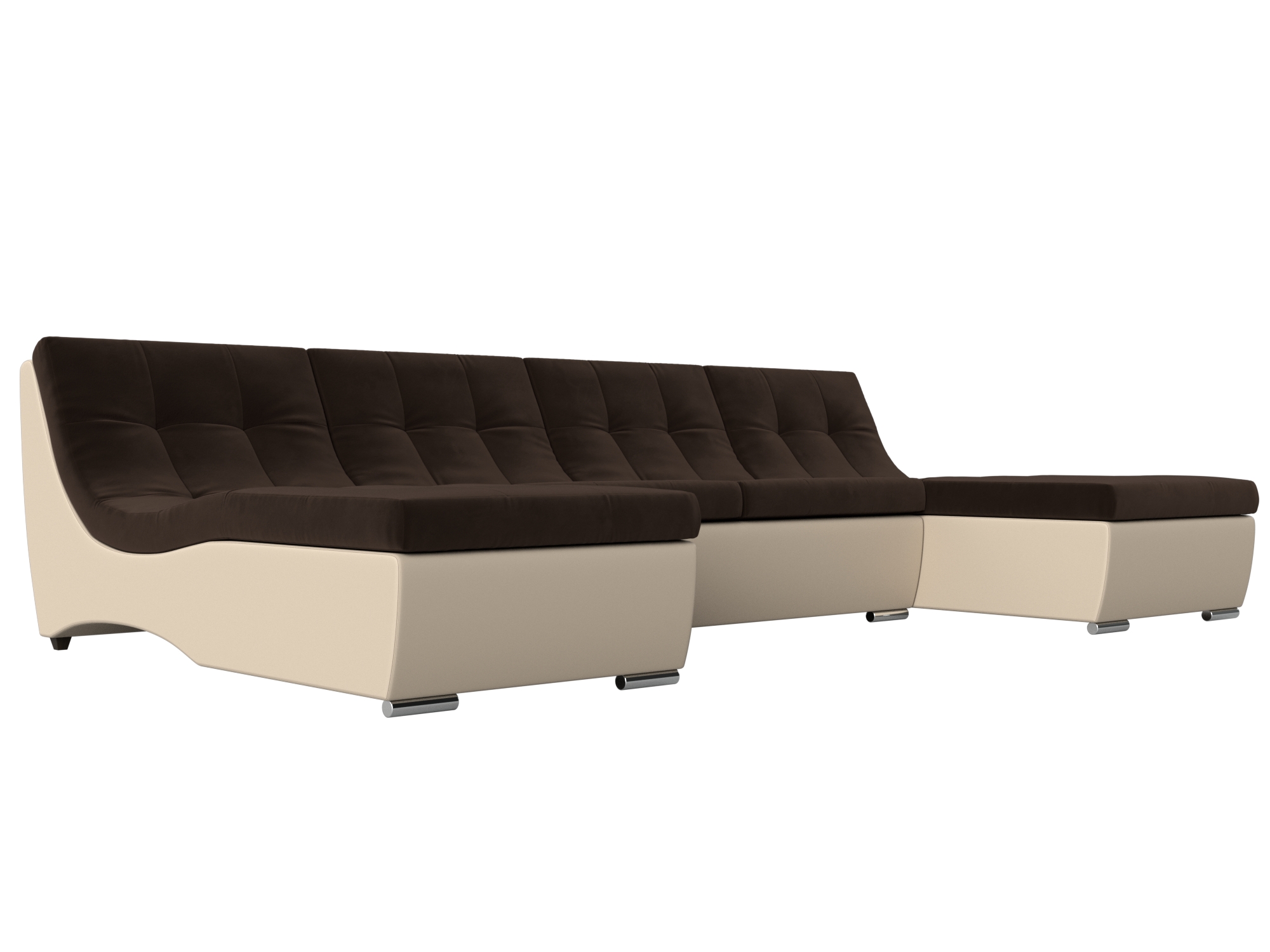 фото Диван п-образный модульный лига диванов монреаль коричневый микровельвет/бежевый экокожа