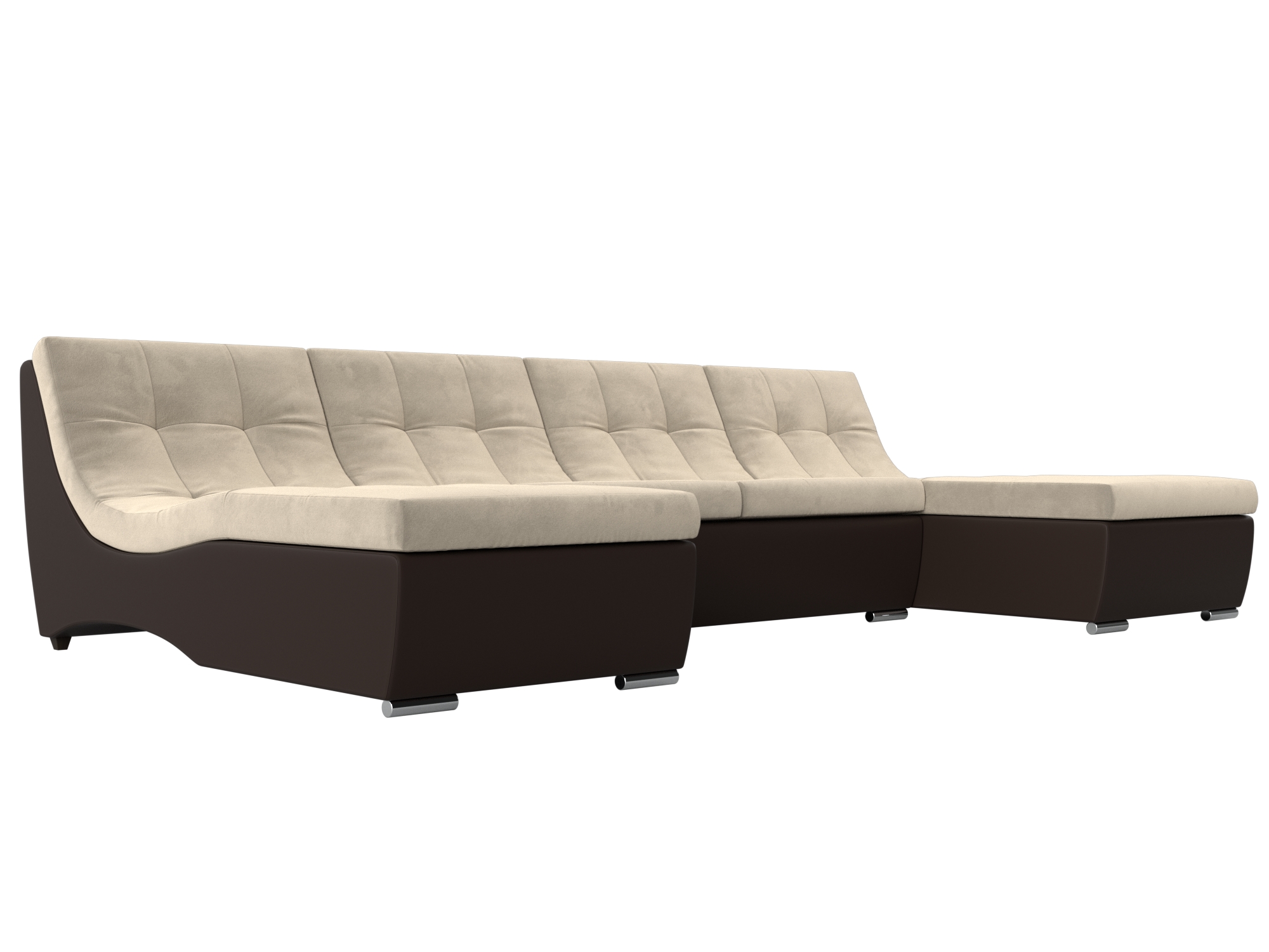 фото Диван п-образный модульный лига диванов монреаль бежевый микровельвет/коричневый экокожа