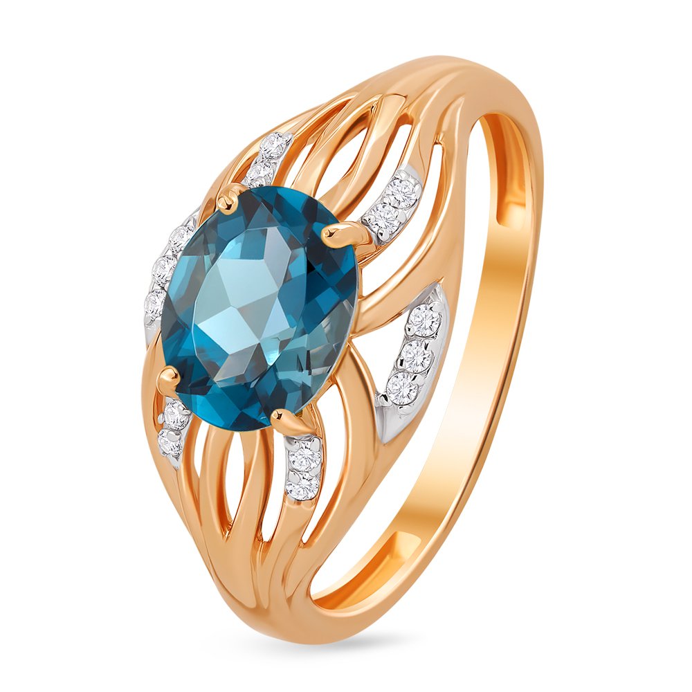

Кольцо женское из красного золота с топазом, фианитом 585Gold 201011124, р, 201011124