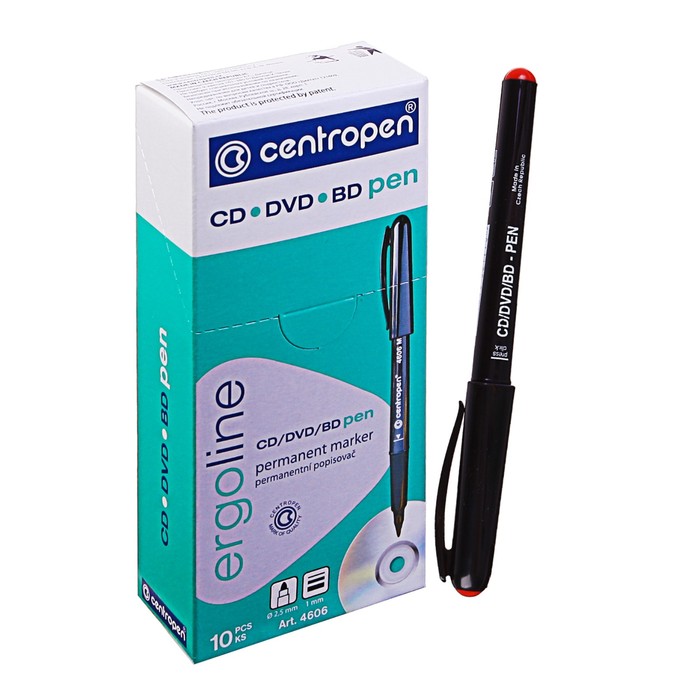 

Mаркер для CD/DVD 2.5 мм Centropen 4606, линия 1 мм, цвет красный