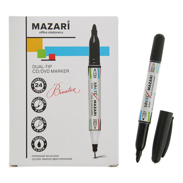 

Mаркер Mazari Binatex для CD/DVD, 2.0 мм, чёрный, двусторонний, Office stationery