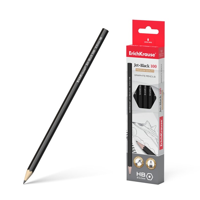 

Карандаш чернографитный НВ, 2.2 мм, ErichKrause Jet Black 100, шестигранный, из отборной д