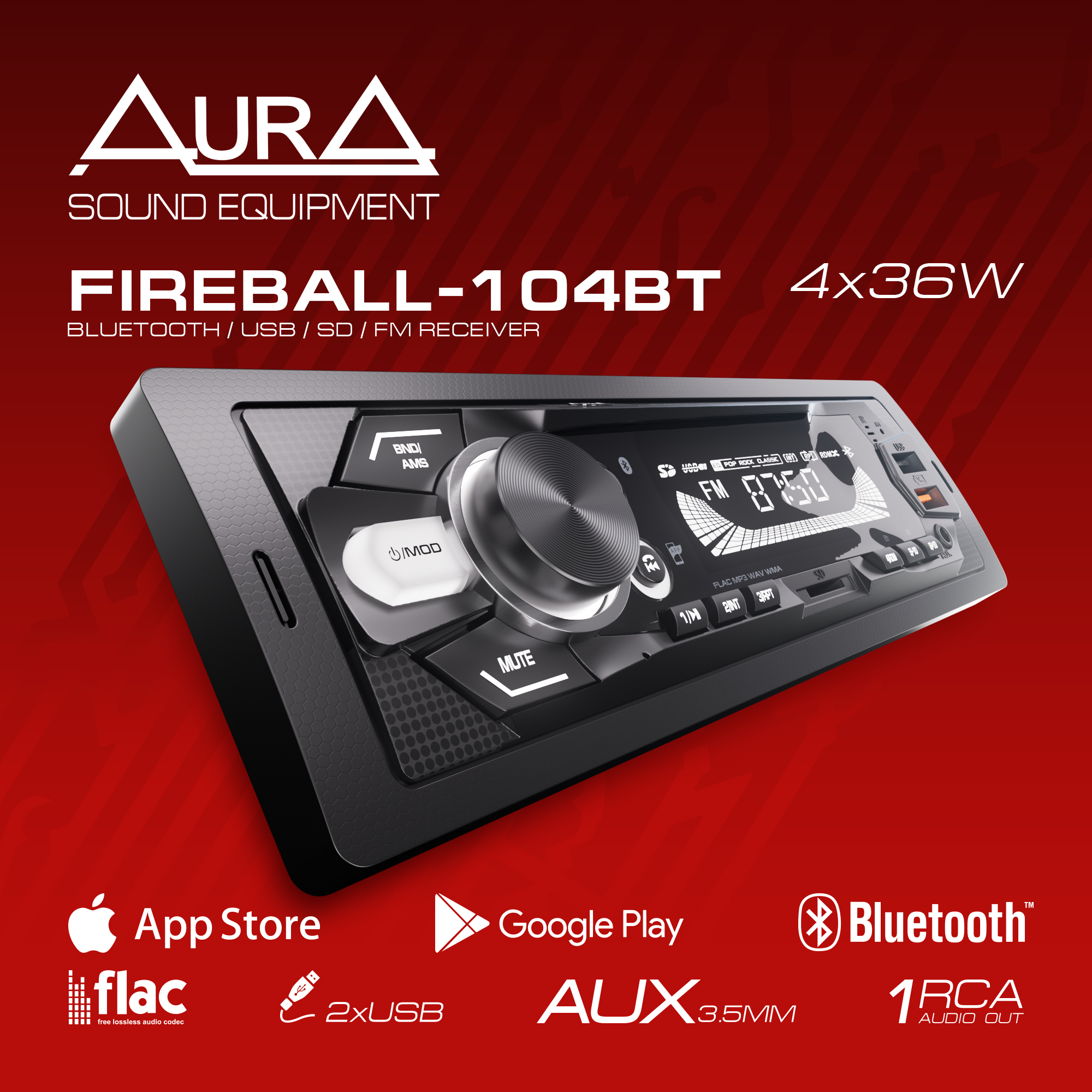 Автомагнитола AurA FIREBALL-104BT c BlueTooth