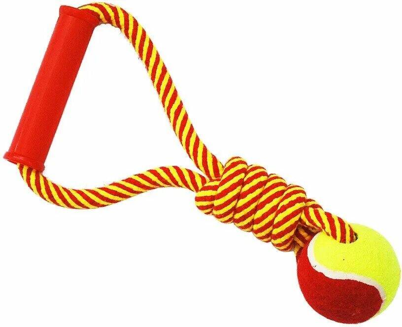 Игрушка для собак N1 Грейфер, веревка плетеная, с мячом и ручкой, 30 см