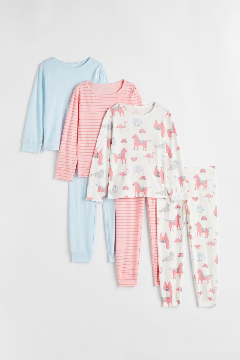 Пижама детская 3 шт. H&M 0747591 белый/разноцветный размер 146 (доставка из-за рубежа)