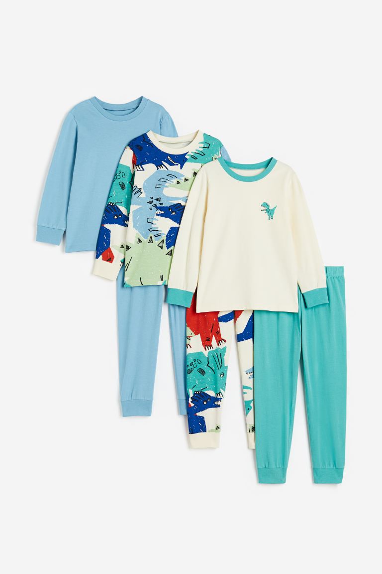 Пижама детская 3 шт. H&M 0683639 светло-синий/разноцветный 122 (доставка из-за рубежа)