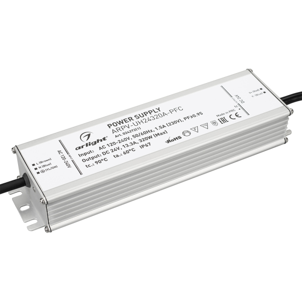 фото Блок питания arpv-uh24320a-pfc (24v, 13.3a, 320w) (arl, ip67 металл) arlight