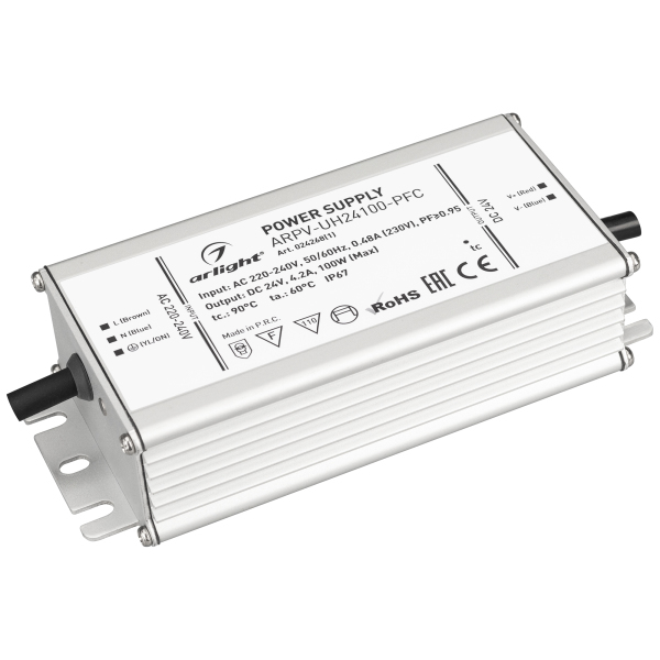 

Блок питания ARPV-UH24100-PFC (24V, 4.2A, 100W) (ARL, IP67 Металл) Arlight, Белый