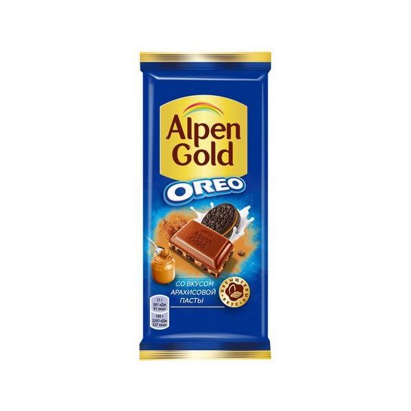

Плитка Alpen Gold Оreo молочная с начинкой со вкусом арахисовой пасты и печенья 90 г