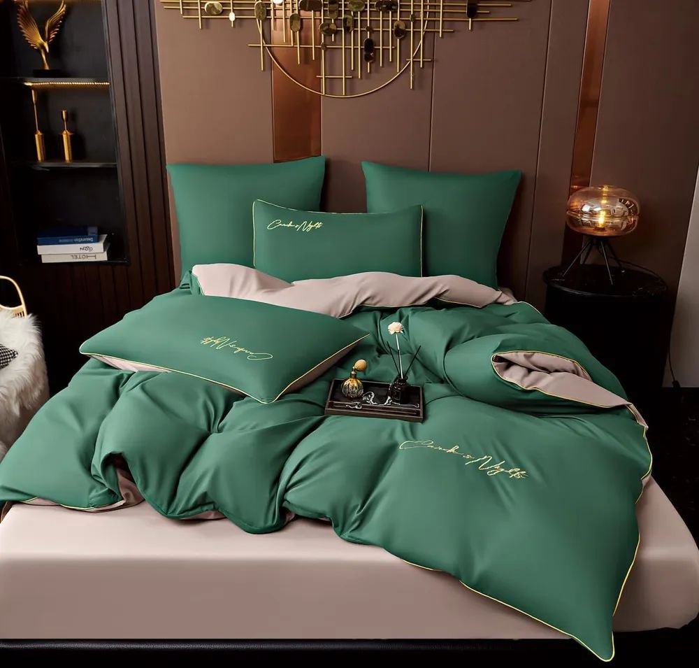

Комплект постельного белья CANDIES Сатин-жатка 2-хспальный наволочки 70x70 Кремово Зеленый, Комплект постельного белья CANDIES Сатин-жатка 2-хспальный наволочки 70x70
