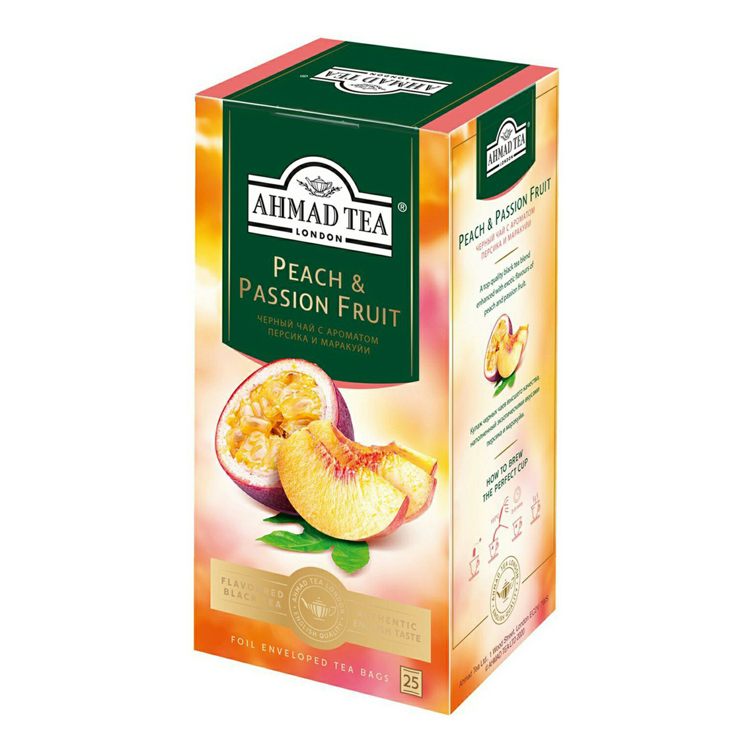 

Чай черный Ahmad Tea Peach & Passion Fruit со вкусом персика и маракуйи 1,5 г х 25 шт
