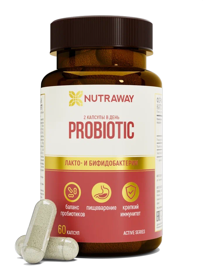 Купить Добавка к пище NUTRAWAY Комплекс пробиотиков, лакто и бифидобактерий Probiotic 60 капсул