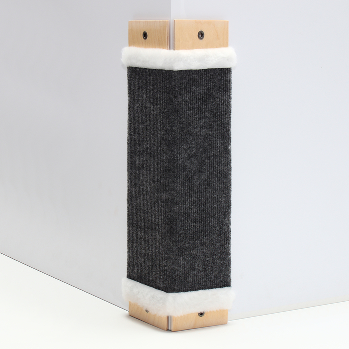 

Когтеточка для кошек, угловая, настенная, серая, ковролин, мех, 45 x 20 см, угловая настенная