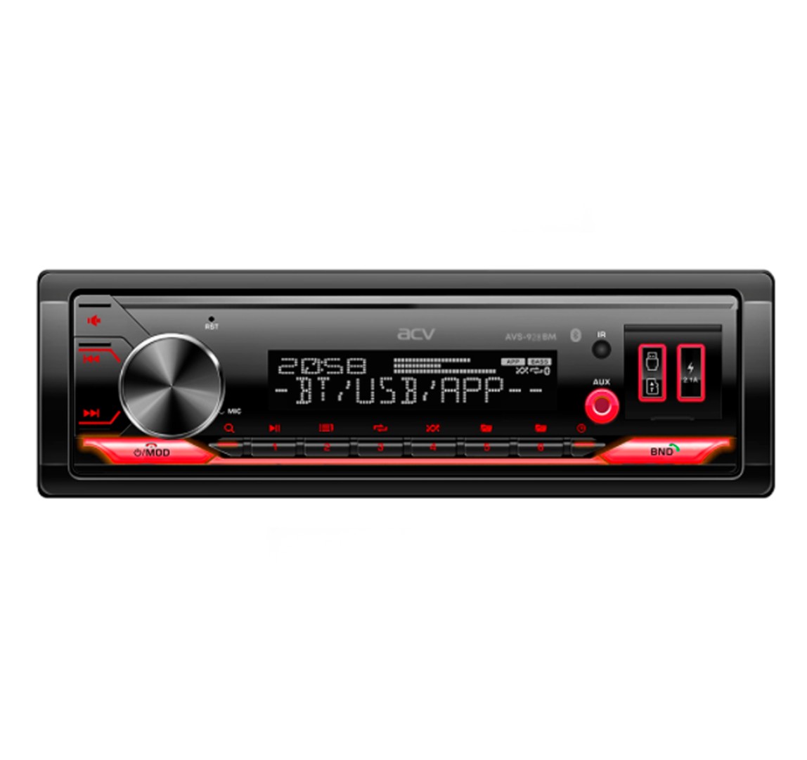 Автомагнитола 1din красная Bluetooth, USB, AUX, SD, FM - ACV AVS-928BR