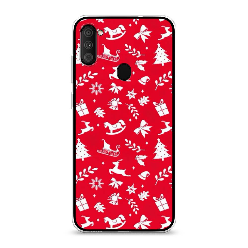 

Чехол на Samsung Galaxy A11 "Красный новогодний фон", Красный;белый, 2100150-5