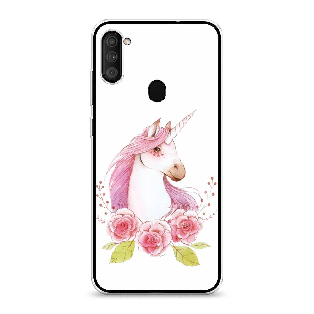 

Чехол на Samsung Galaxy A11 "Единорог цветы", Белый;розовый;серый, 2100150-1