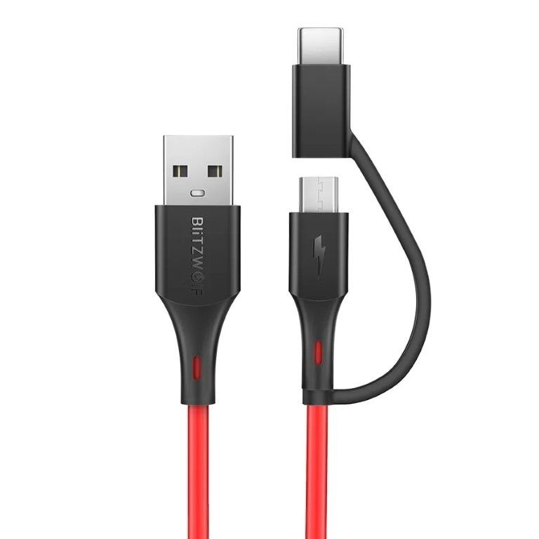 Кабель BlitzWolf BW-MT3 USB - Micro USB/USB Type-C 3А, 0.9 м, красный